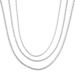 Mother’s Day Gift Ever True Set of 3 Rolo Chain Link Necklaces 16, 20, 24 Inches in Stainless Steel with 2 In Extender
