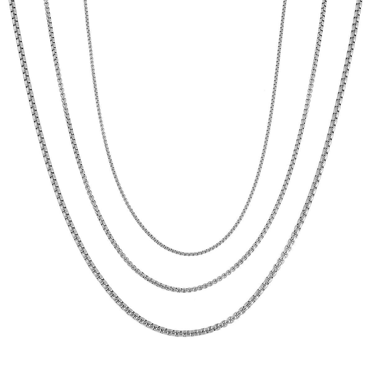 EverTrue Set of 3 Box Chain Link Necklaces 16, 20, 24 Inches in Stainless Steel with 2 In Extender image number 0