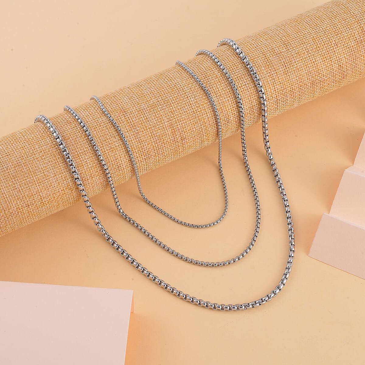 EverTrue Set of 3 Box Chain Link Necklaces 16, 20, 24 Inches in Stainless Steel with 2 In Extender image number 1