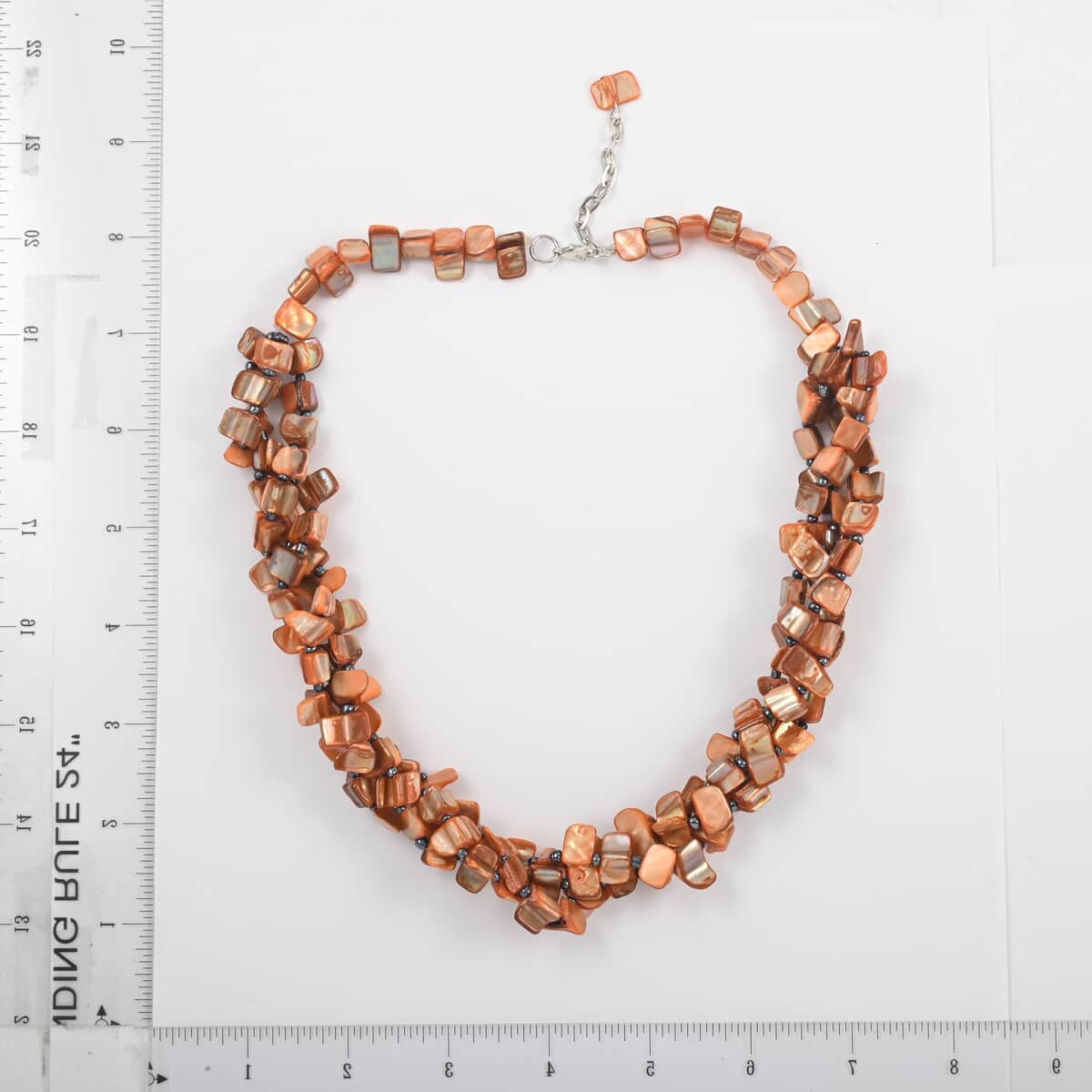 Orange Seed Beads Shell Bracelet (8-10in) and Necklace 20-22 Inches in Silvertone image number 6