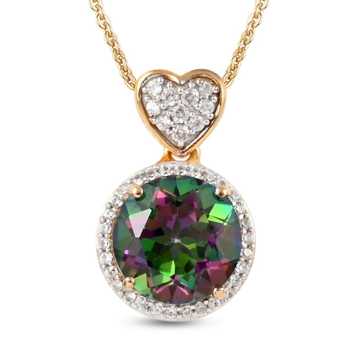 Northern Lights Mystic Topaz and Natural White Zircon Heart Pendant Necklace 20 Inches in Vermeil Yellow Gold Over Sterling Silver 4.70 ctw image number 0