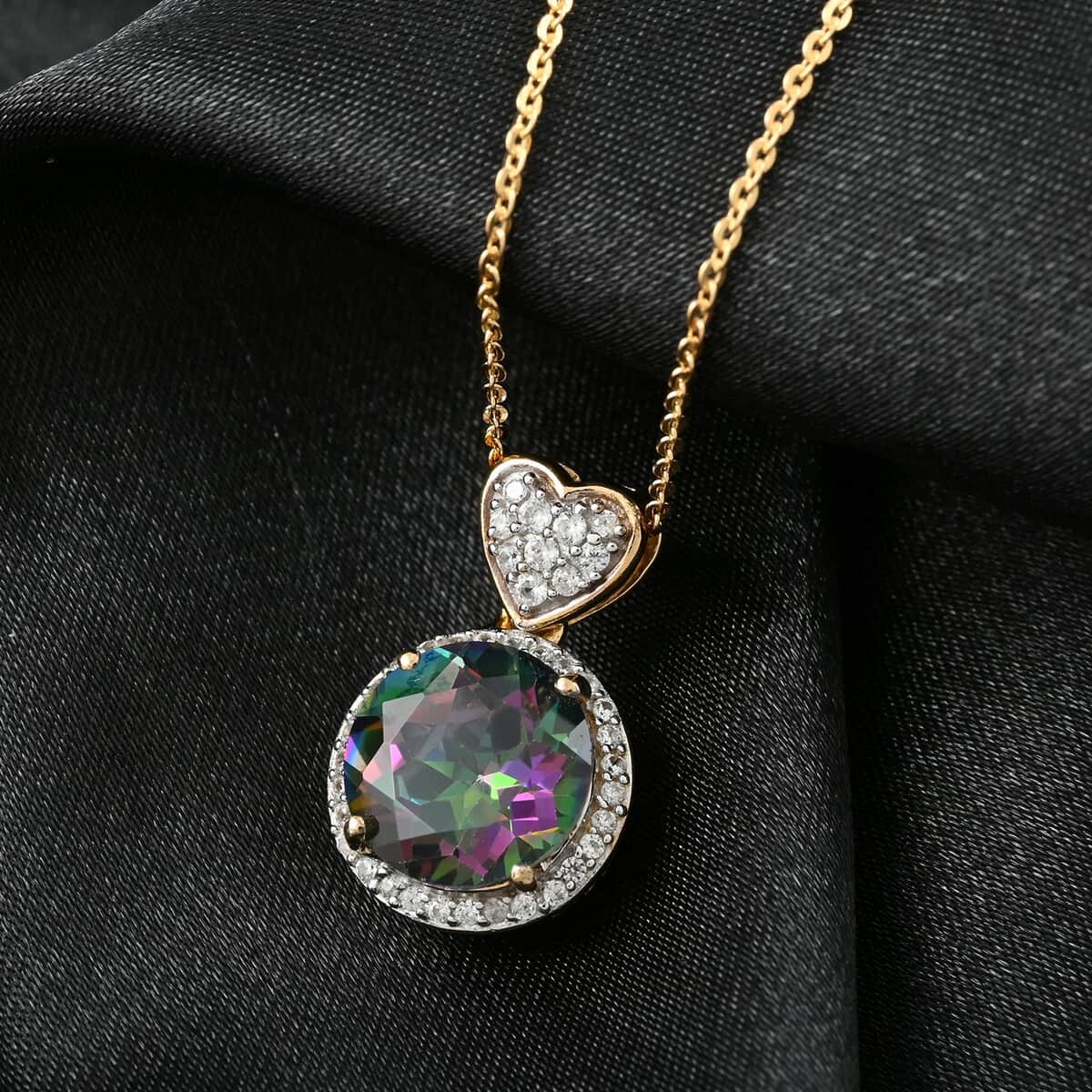 Northern Lights Mystic Topaz and Natural White Zircon Heart Pendant Necklace 20 Inches in Vermeil Yellow Gold Over Sterling Silver 4.70 ctw image number 1