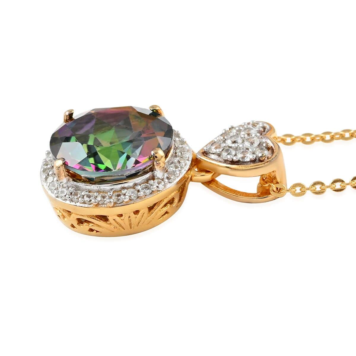 Northern Lights Mystic Topaz and Natural White Zircon Heart Pendant Necklace 20 Inches in Vermeil Yellow Gold Over Sterling Silver 4.70 ctw image number 3