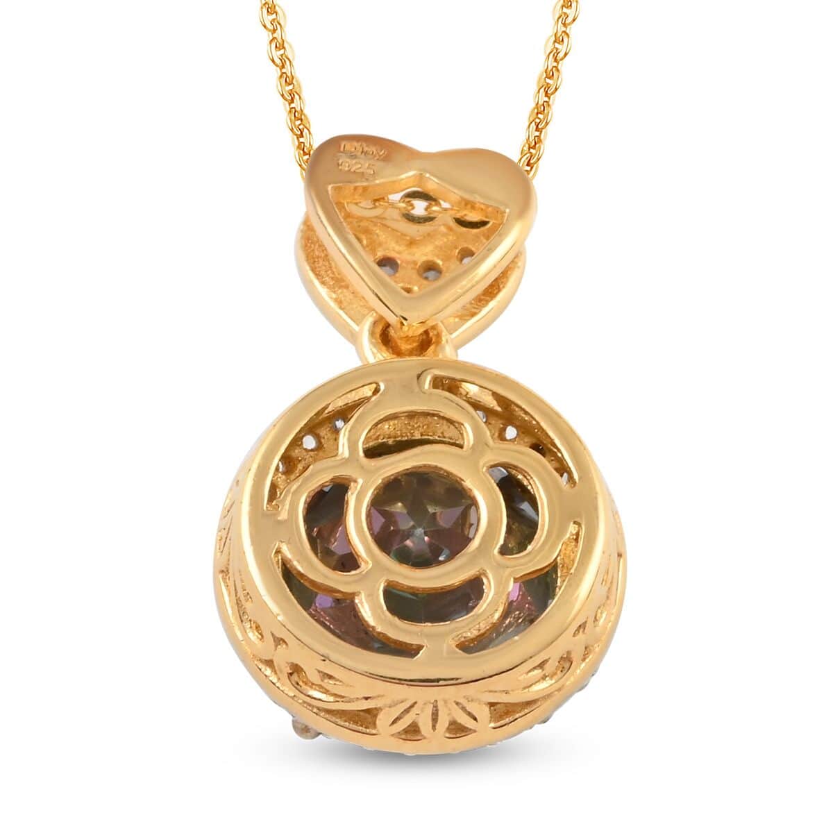 Northern Lights Mystic Topaz and Natural White Zircon Heart Pendant Necklace 20 Inches in Vermeil Yellow Gold Over Sterling Silver 4.70 ctw image number 4