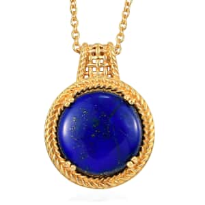 Karis Lapis Lazuli Solitaire Pendant Necklace 20 Inches in 18K YG Plated and ION Plated Yellow Gold Stainless Steel 10.50 ctw