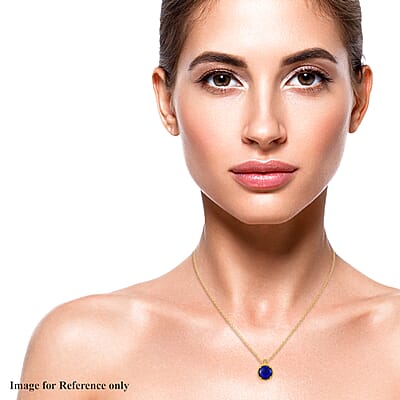 Karis Lapis Lazuli Solitaire Pendant in 18K YG Plated with ION Plated Yellow Gold Stainless Steel Necklace 20 Inches 10.50 ctw