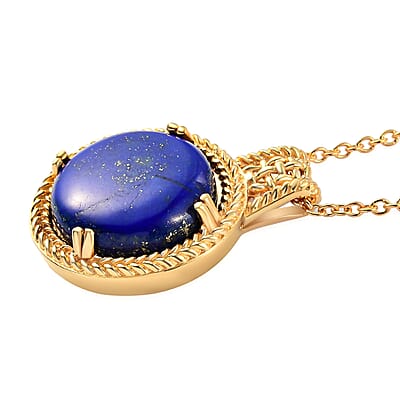 Karis Lapis Lazuli Solitaire Pendant in 18K YG Plated with ION Plated Yellow Gold Stainless Steel Necklace 20 Inches 10.50 ctw