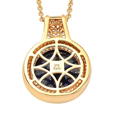 Karis Lapis Lazuli Solitaire Pendant in 18K YG Plated with ION Plated Yellow Gold Stainless Steel Necklace 20 Inches 10.50 ctw