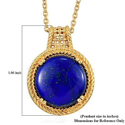 Karis Lapis Lazuli Solitaire Pendant in 18K YG Plated with ION Plated Yellow Gold Stainless Steel Necklace 20 Inches 10.50 ctw