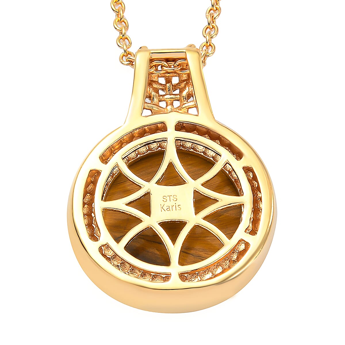 Karis Tiger's Eye 11.50 ctw Solitaire Pendant Necklace in 18K YG Plated with ION Plated YG Stainless Steel 20 Inches