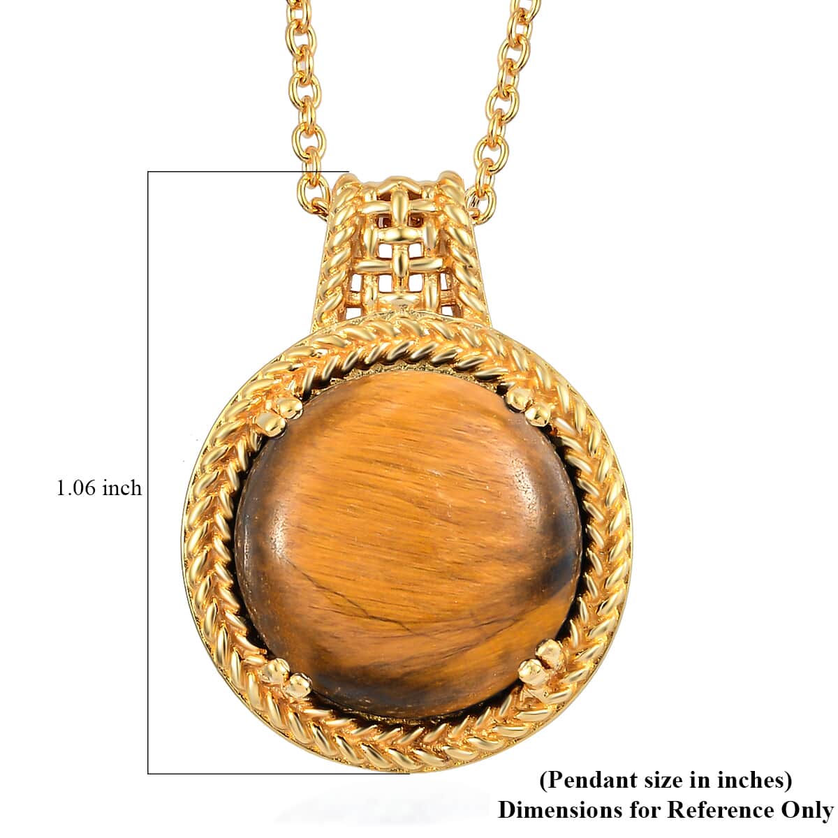 Karis Tiger's Eye Solitaire Pendant Necklace in 18K YG Plated with ION Plated YG Stainless Steel 20 Inches 11.50 ctw image number 5