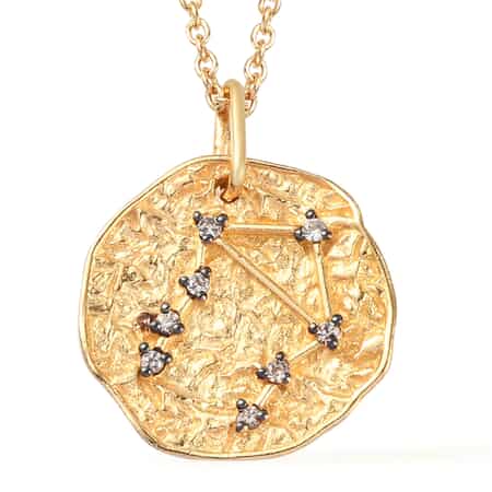 KARIS Natural Champagne Zircon Libra Zodiac Lucky Coin Pendant Necklace 20 Inches in 18K YG Plated and ION Plated YG Stainless Steel 0.15 ctw image number 0