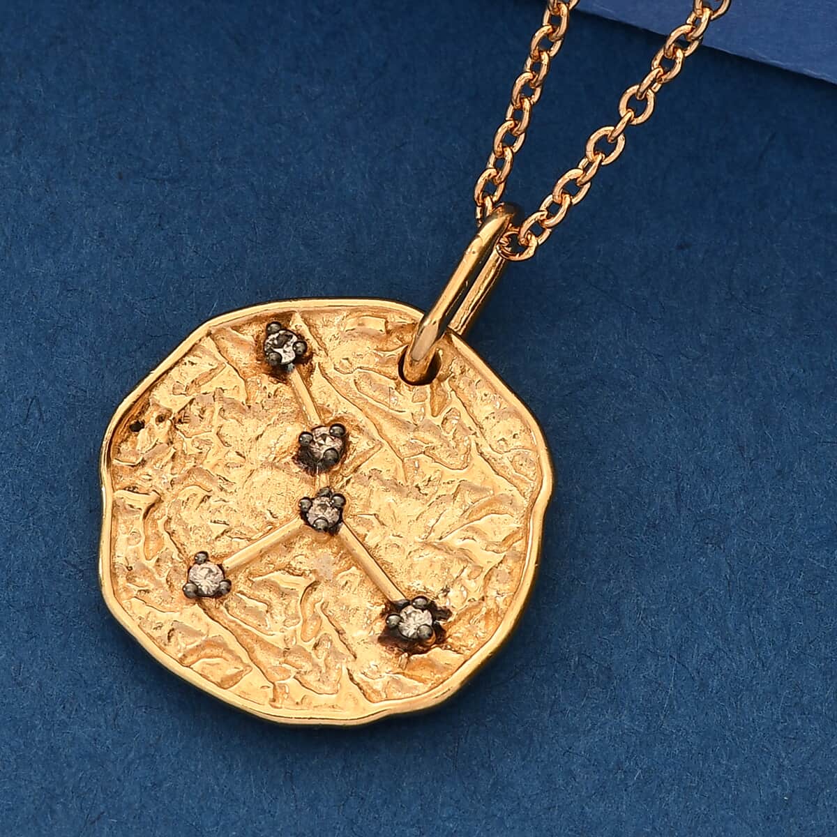 KARIS Natural Champagne Zircon Cancer Zodiac Lucky Coin Pendant Necklace 20 Inches in 18K YG Plated and ION Plated YG Stainless Steel 0.10 ctw image number 1