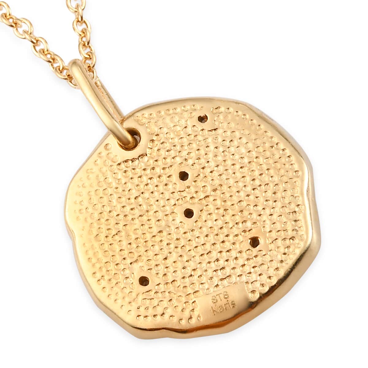KARIS Natural Champagne Zircon Cancer Zodiac Lucky Coin Pendant Necklace 20 Inches in 18K YG Plated and ION Plated YG Stainless Steel 0.10 ctw image number 4