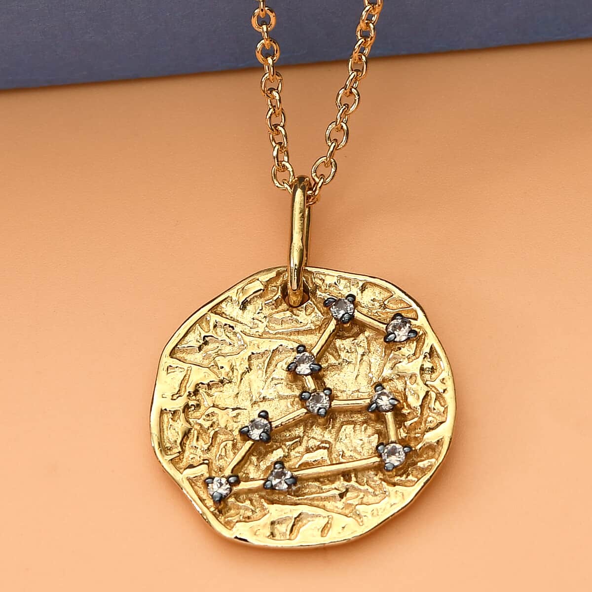 KARIS Natural Champagne Zircon Virgo Zodiac Lucky Coin Pendant Necklace 20 Inches in 18K YG Plated and ION Plated YG Stainless Steel 0.30 ctw image number 1