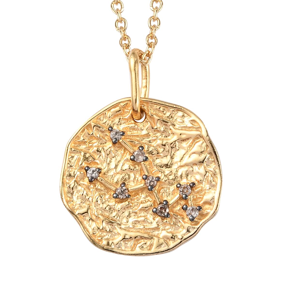 KARIS Natural Champagne Zircon Taurus Zodiac Lucky Coin Pendant Necklace 20 Inches in 18K YG Plated and ION Plated YG Stainless Steel 0.15 ctw image number 0