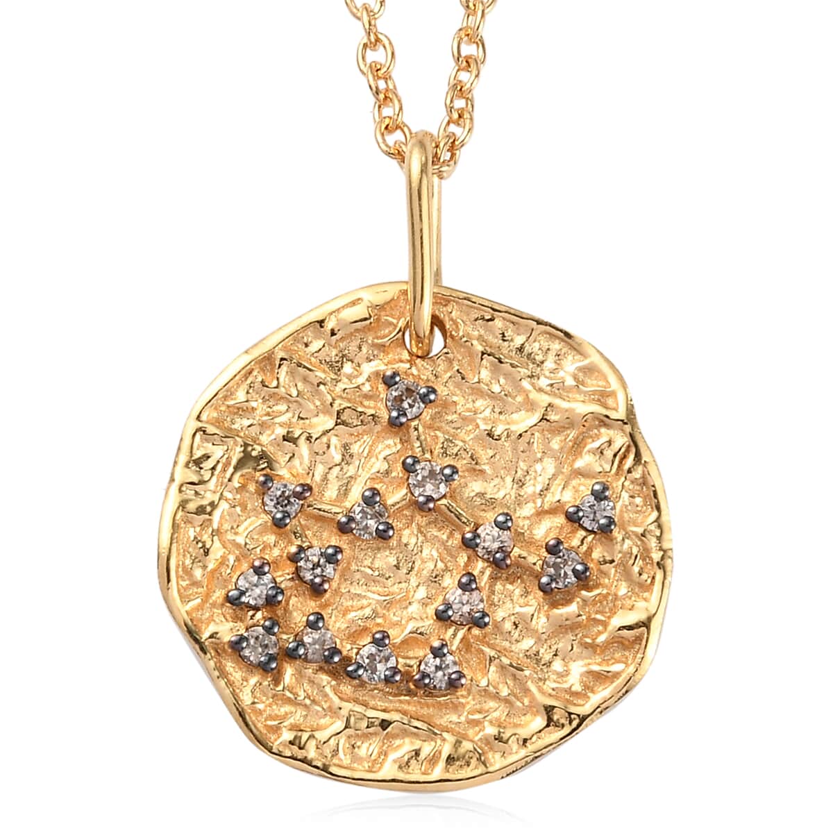 Karis Champagne Zircon Leo Zodiac Lucky Coin Pendant in 18K YG Plated with ION Plated YG Stainless Steel Necklace 20 Inches 0.20 ctw image number 0