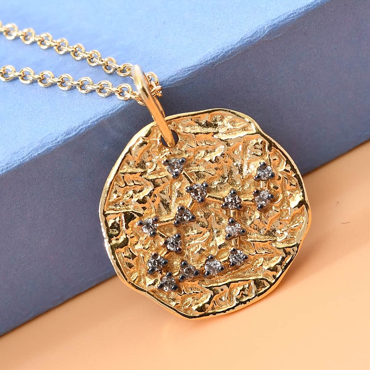 Karis Champagne Zircon Leo Zodiac Lucky Coin Pendant in 18K YG Plated with ION Plated YG Stainless Steel Necklace 20 Inches 0.20 ctw image number 1