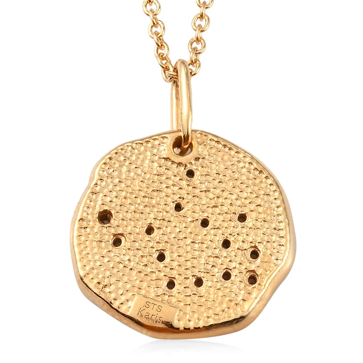 Karis Champagne Zircon Leo Zodiac Lucky Coin Pendant in 18K YG Plated with ION Plated YG Stainless Steel Necklace 20 Inches 0.20 ctw image number 4