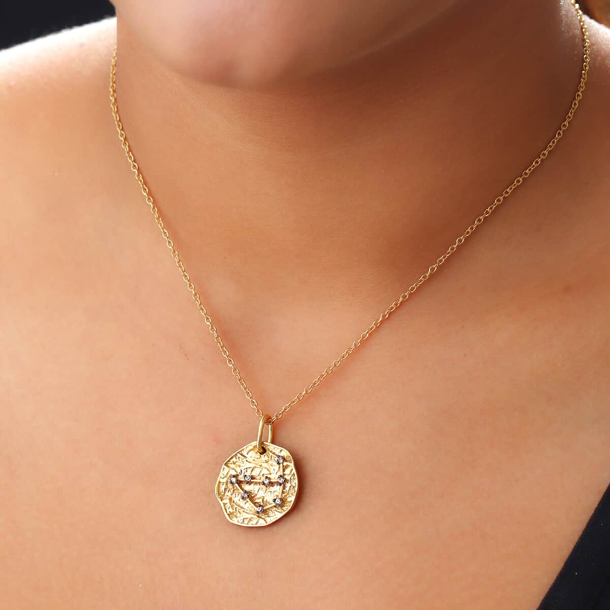 KARIS Natural Champagne Zircon Sagittarius Zodiac Lucky Coin Pendant Necklace 20 In in 18K YG Plated and ION Plated YG Stainless Steel 0.35 ctw image number 2