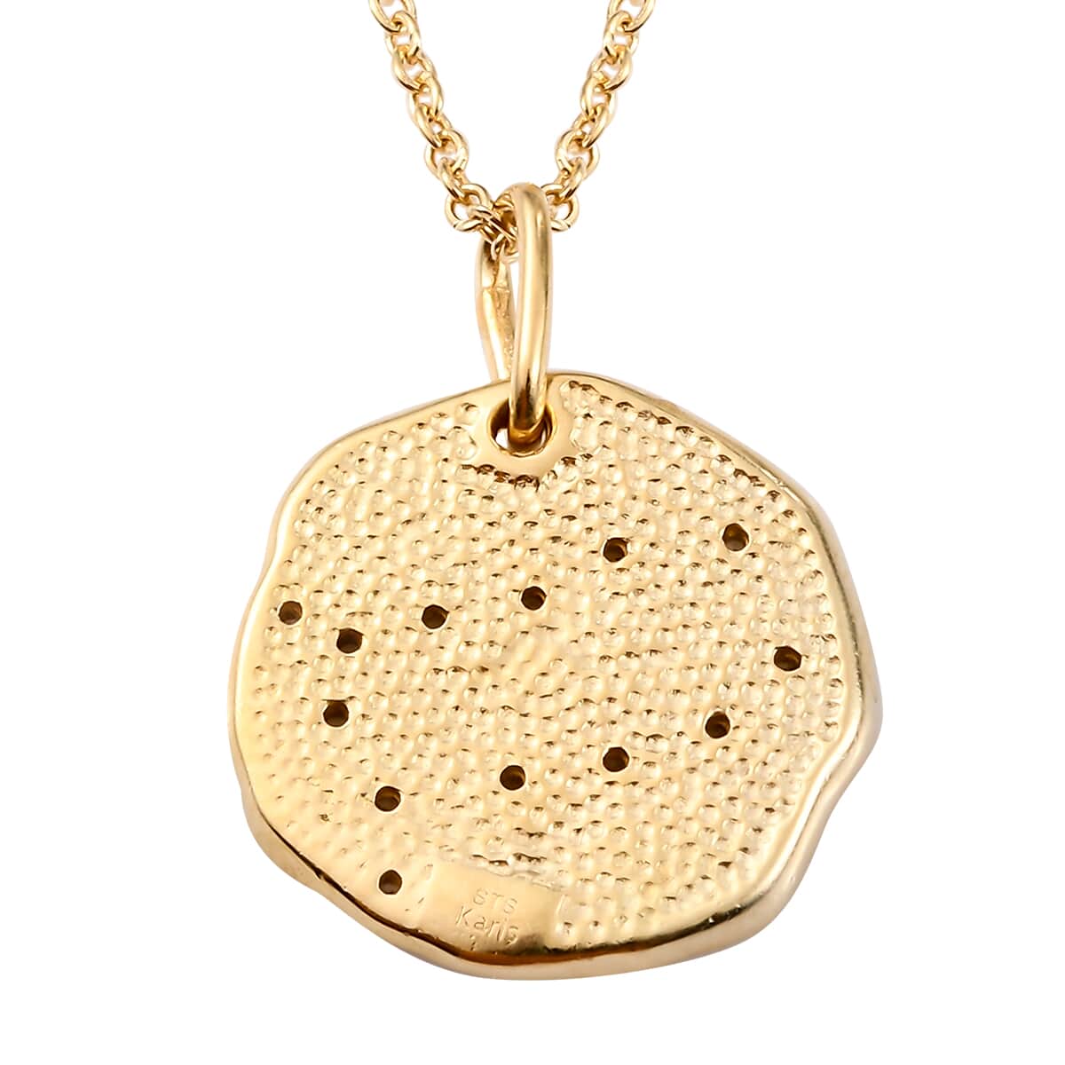 KARIS Natural Champagne Zircon Gemini Zodiac Lucky Coin Pendant Necklace 20 Inches in 18K YG Plated and ION Plated YG Stainless Steel 0.30 ctw image number 4