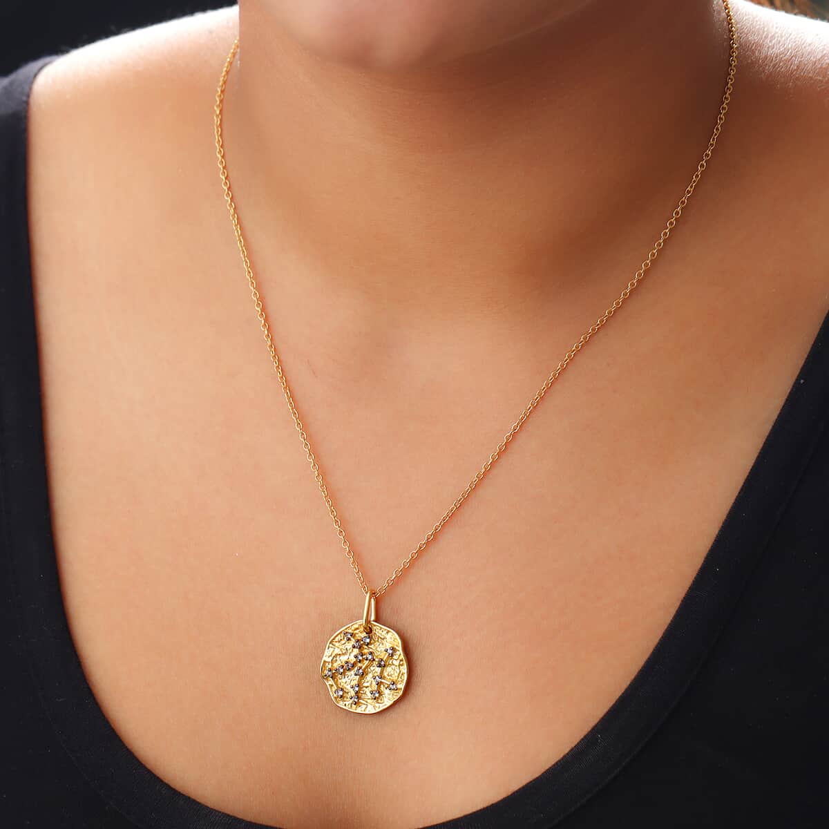 KARIS Natural Champagne Zircon Capricorn Zodiac Lucky Coin Pendant Necklace 20 Inches in 18K YG Plated and ION Plated YG Stainless Steel 0.15 ctw image number 2