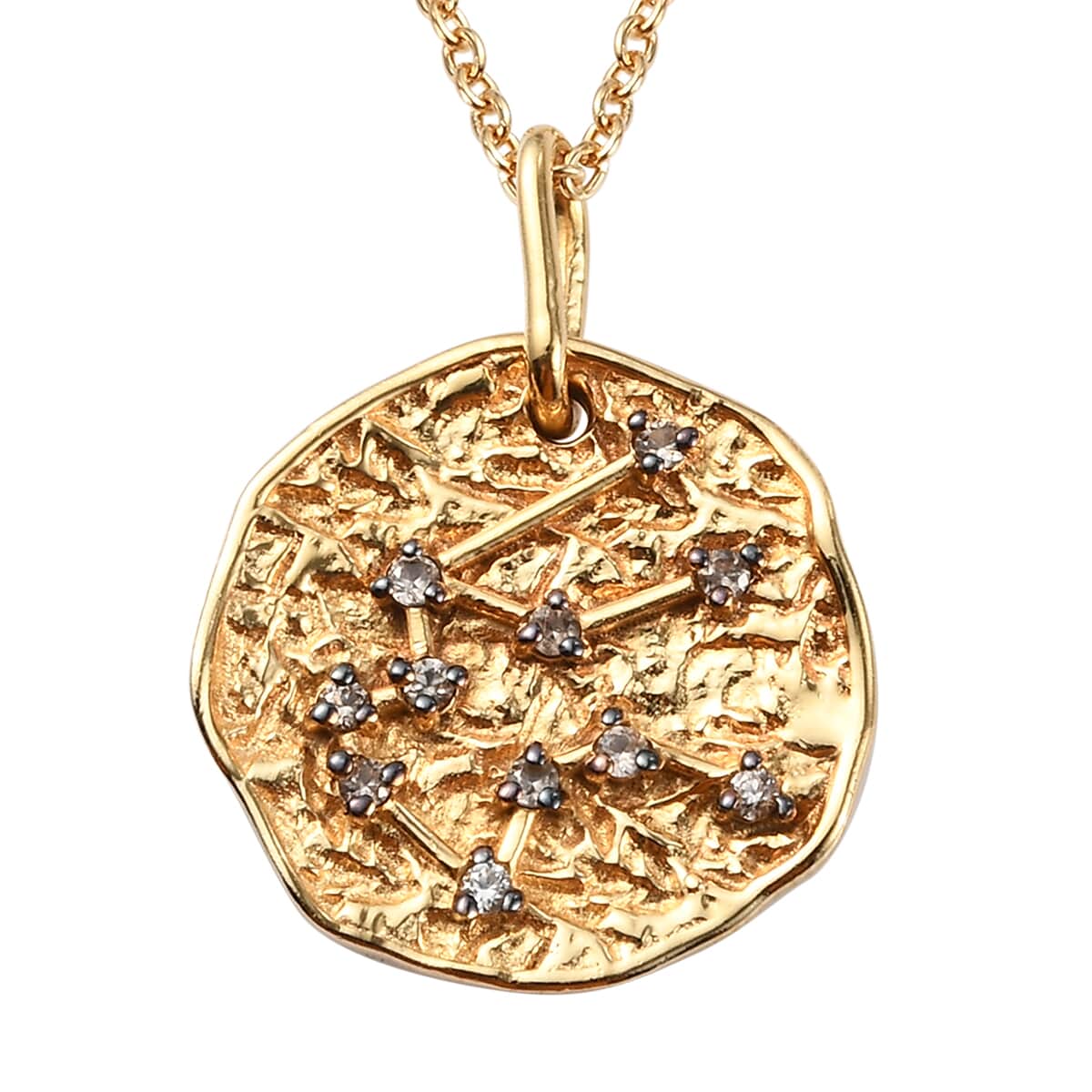 KARIS Natural Champagne Zircon Aquarius Zodiac Lucky Coin Pendant Necklace 20 Inches in 18K YG Plated and ION Plated YG Stainless Steel 0.25 ctw image number 0