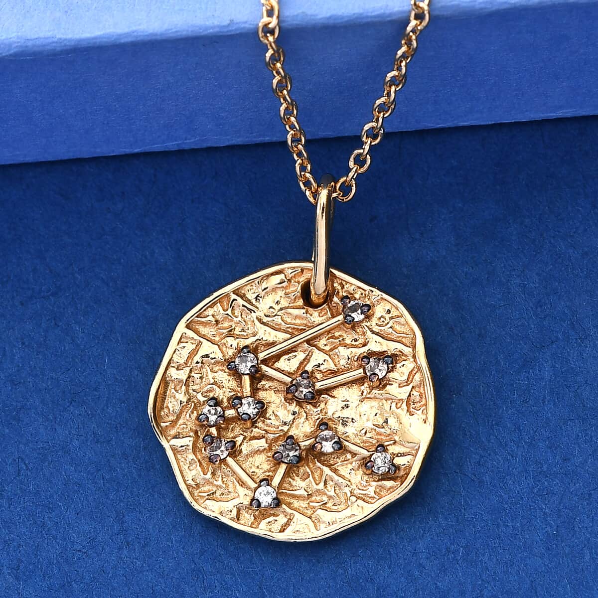 KARIS Natural Champagne Zircon Aquarius Zodiac Lucky Coin Pendant Necklace 20 Inches in 18K YG Plated and ION Plated YG Stainless Steel 0.25 ctw image number 1