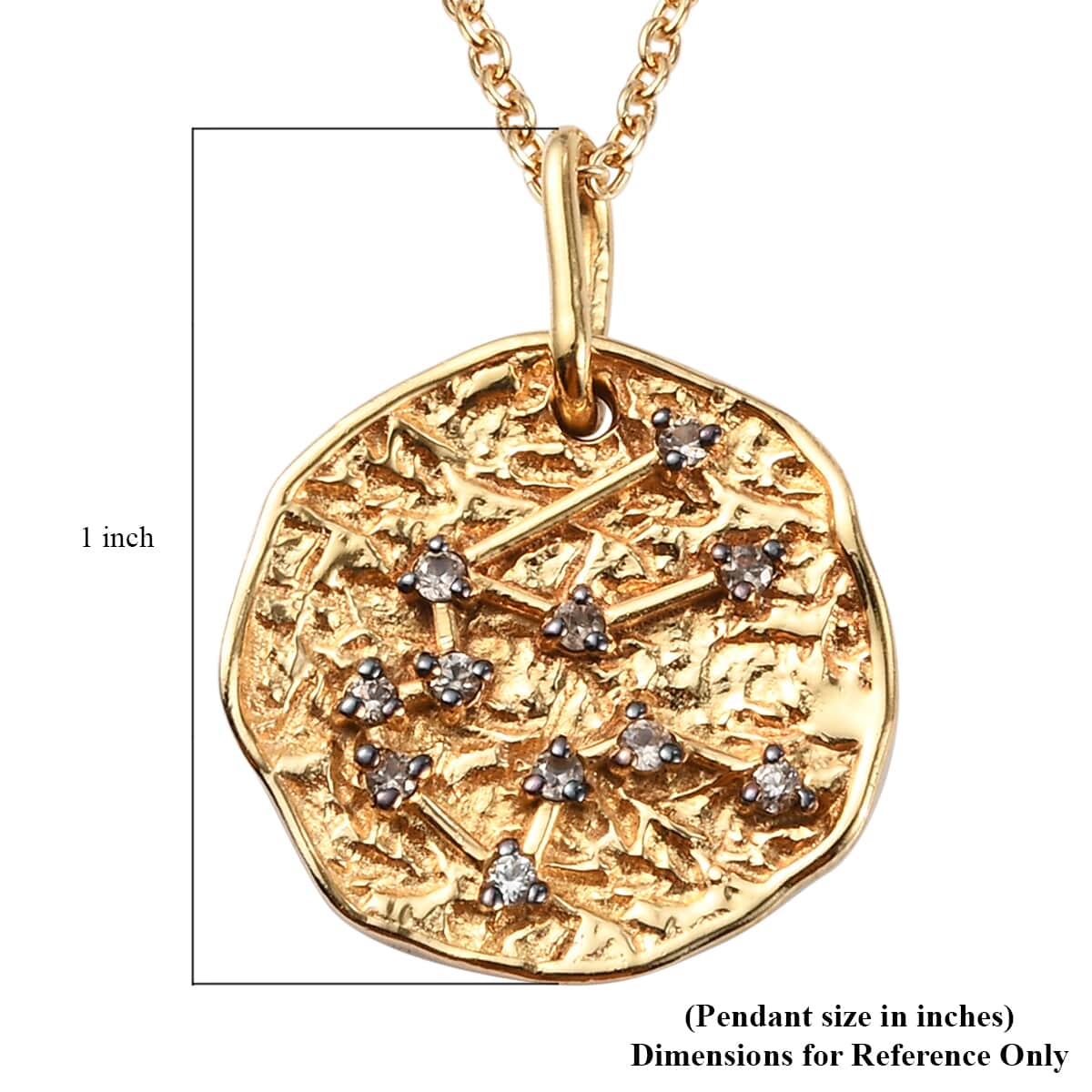 KARIS Natural Champagne Zircon Aquarius Zodiac Lucky Coin Pendant Necklace 20 Inches in 18K YG Plated and ION Plated YG Stainless Steel 0.25 ctw image number 5