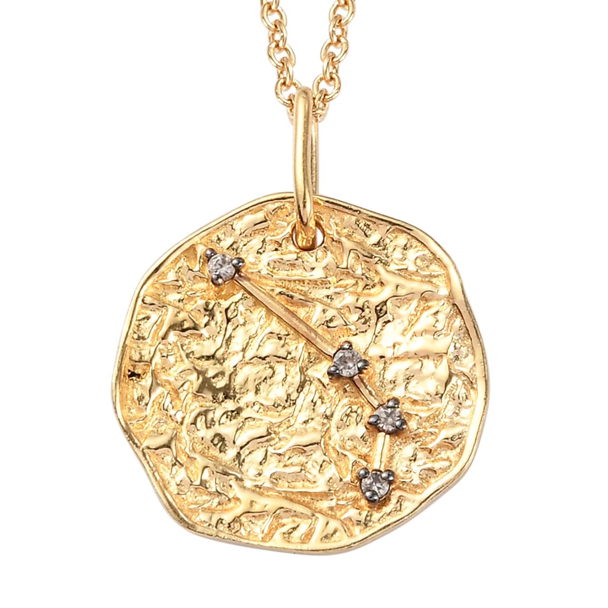 Karis Champagne Zircon Aries Zodiac Lucky Coin Pendant in 18K YG Plated with ION Plated YG Stainless Steel Necklace 20 Inches 0.10 ctw image number 0