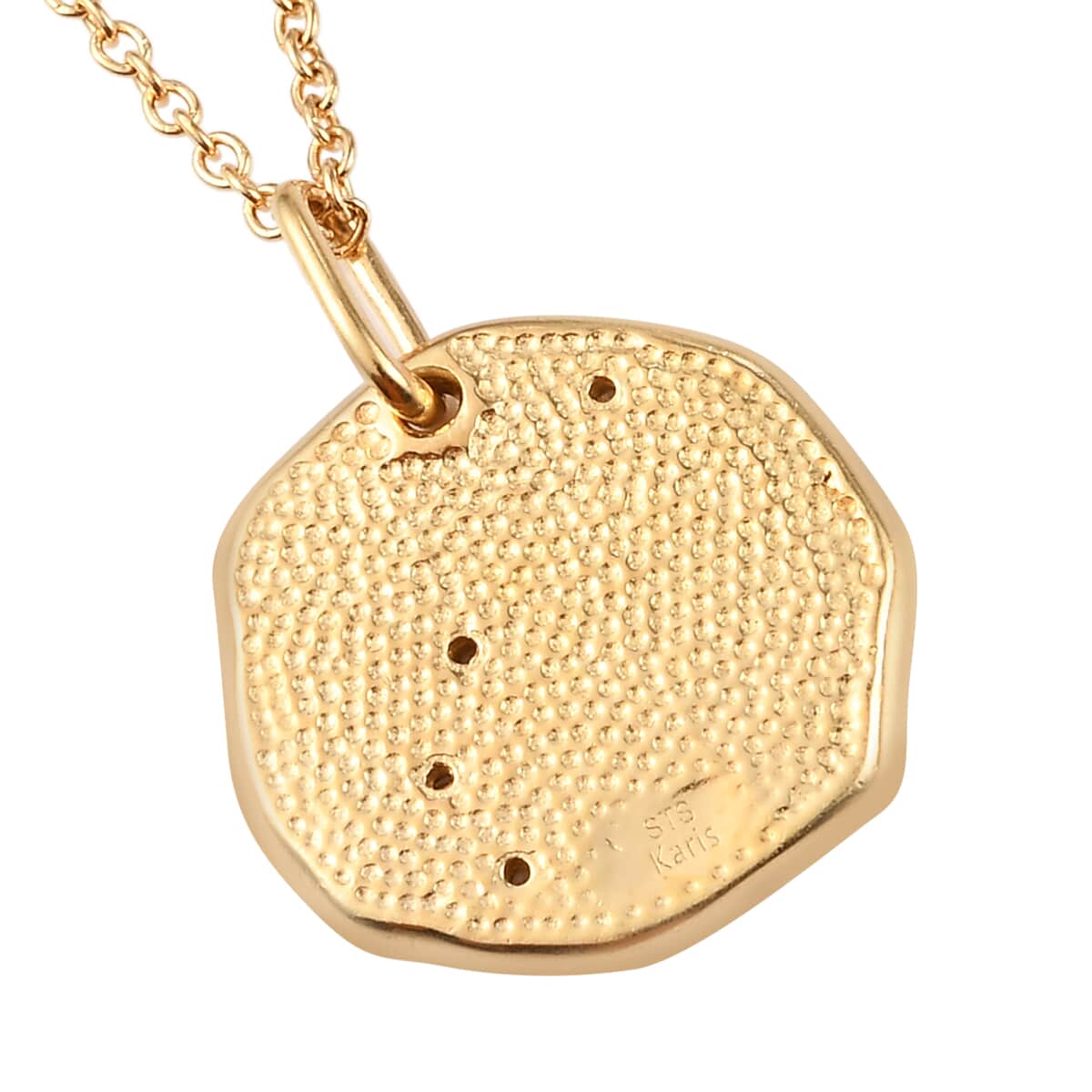 Karis Champagne Zircon Aries Zodiac Lucky Coin Pendant in 18K YG Plated with ION Plated YG Stainless Steel Necklace 20 Inches 0.10 ctw image number 4