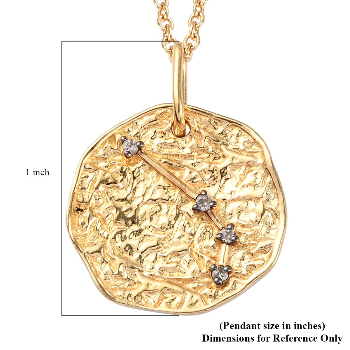 Karis Champagne Zircon Aries Zodiac Lucky Coin Pendant in 18K YG Plated with ION Plated YG Stainless Steel Necklace 20 Inches 0.10 ctw image number 5