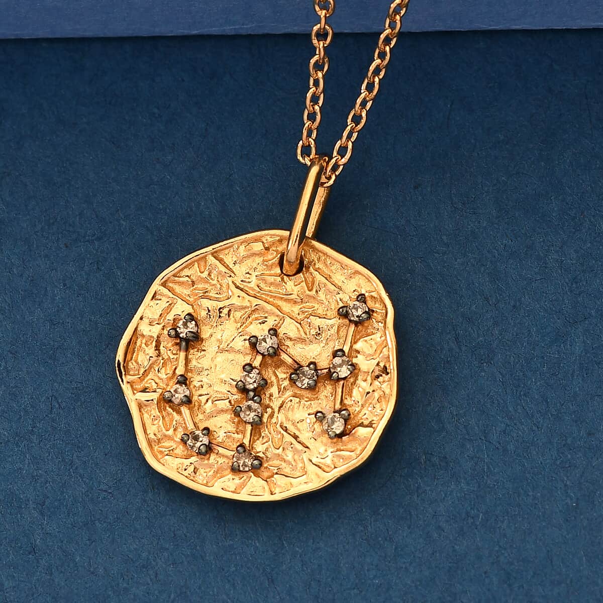 KARIS Natural Champagne Zircon Scorpio Zodiac Lucky Coin Pendant Necklace 20 Inches in 18K YG Plated and ION Plated YG Stainless Steel 0.25 ctw image number 1