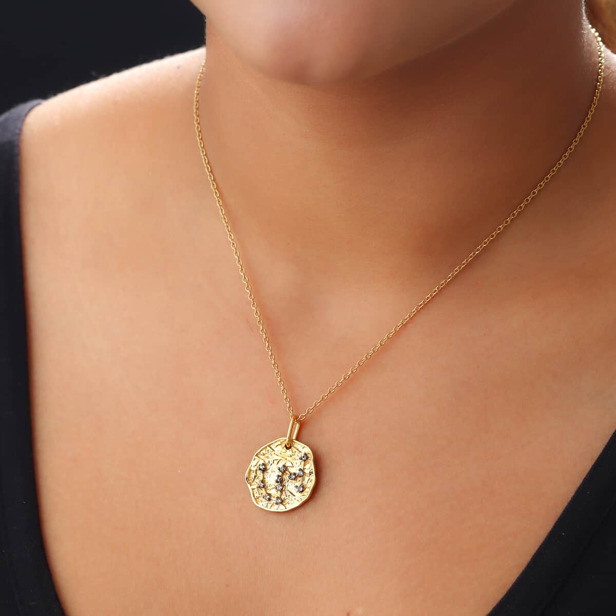 KARIS Natural Champagne Zircon Scorpio Zodiac Lucky Coin Pendant Necklace 20 Inches in 18K YG Plated and ION Plated YG Stainless Steel 0.25 ctw image number 2