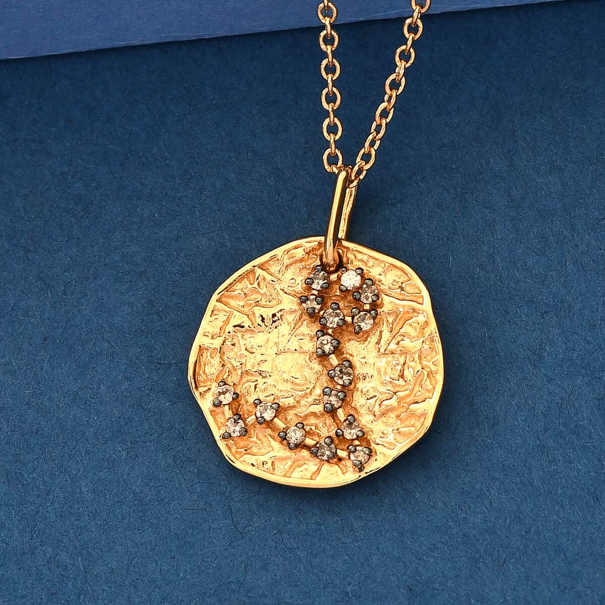 KARIS Natural Champagne Zircon Pisces Zodiac Lucky Coin Pendant Necklace 20 Inches in 18K YG Plated and ION Plated YG Stainless Steel 0.35 ctw image number 1