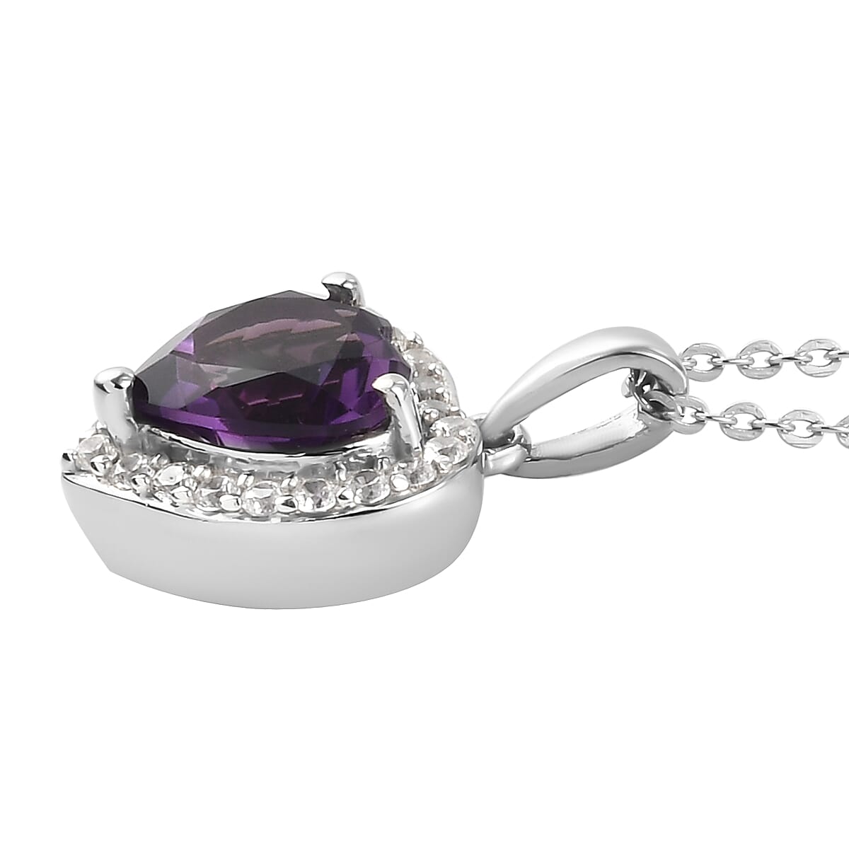 Mashamba Amethyst and Natural White Zircon Heart Pendant Necklace 20 Inches in Platinum Over Sterling Silver 2.80 ctw