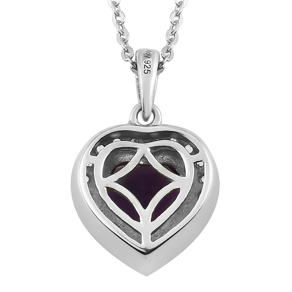 Mashamba Amethyst and Natural White Zircon Heart Pendant Necklace 20 Inches in Platinum Over Sterling Silver 2.80 ctw