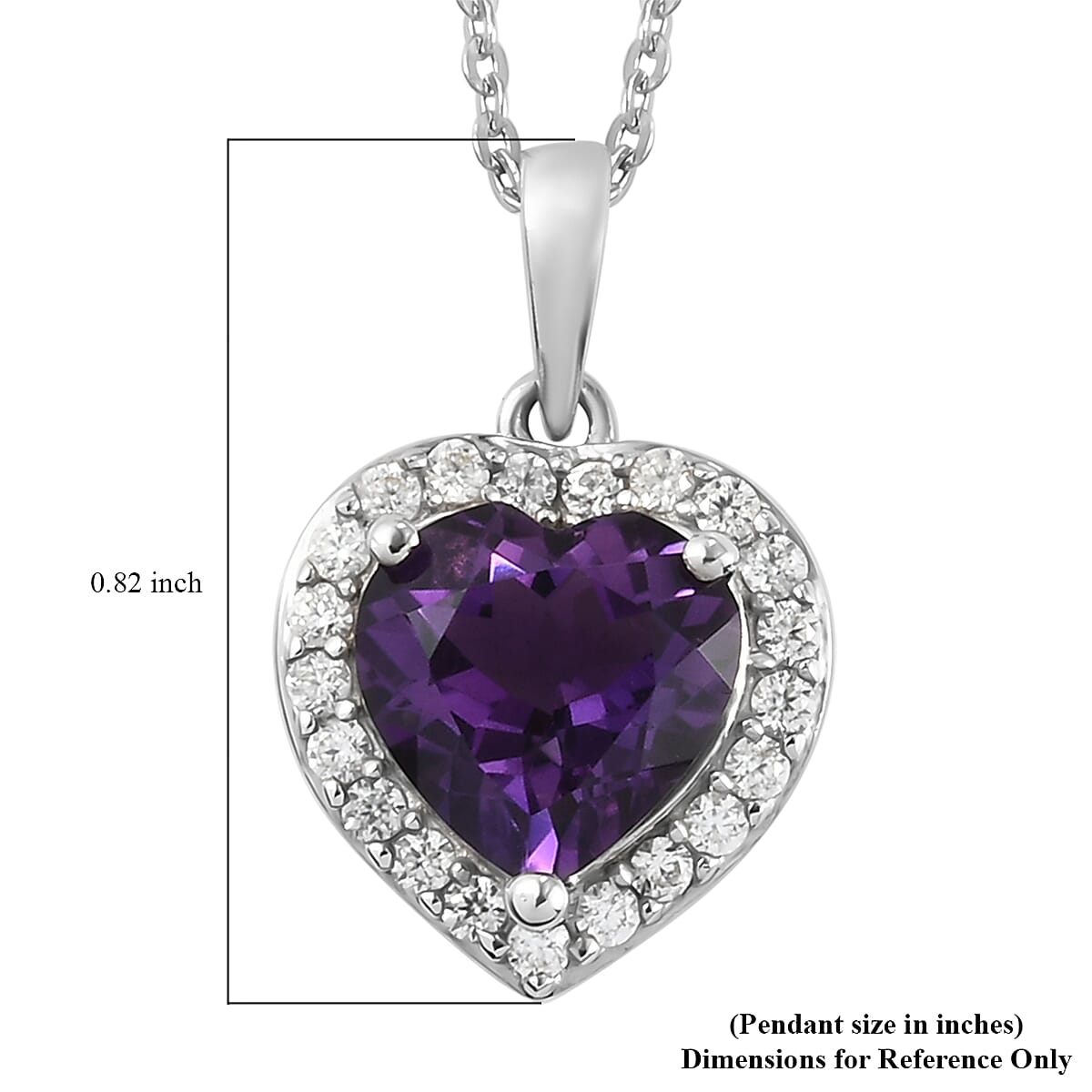 Mashamba Amethyst and Natural White Zircon Heart Pendant Necklace 20 Inches in Platinum Over Sterling Silver 2.80 ctw