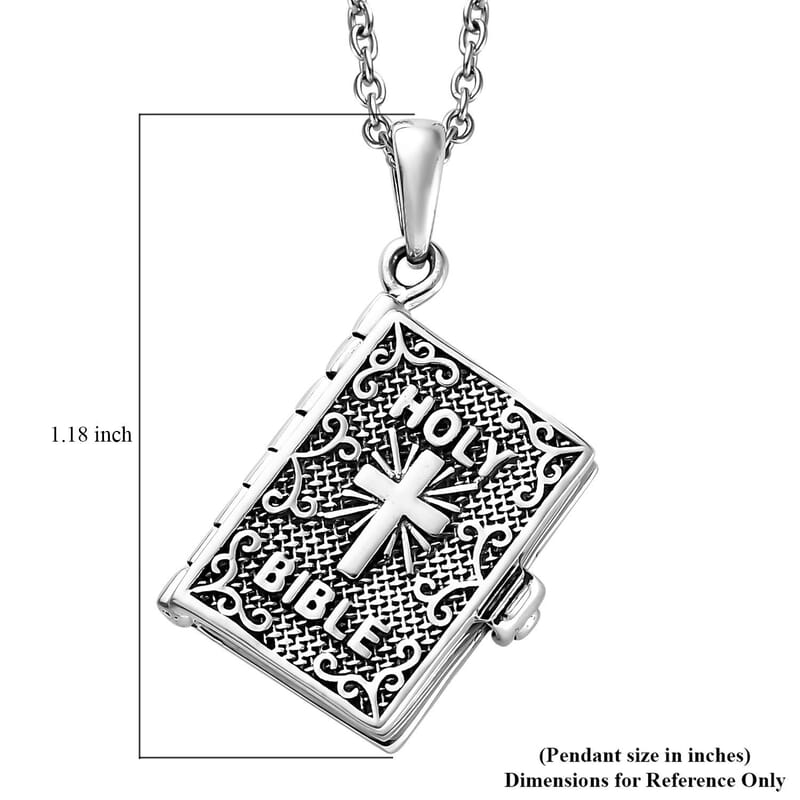 Openable Holy Cross Bible Pendant in Sterling Silver with Stainless Steel Necklace 20 Inches