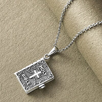 Openable Holy Cross Bible Pendant in Sterling Silver with Stainless Steel Necklace 20 Inches