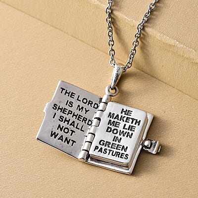 Openable Holy Cross Bible Pendant in Sterling Silver with Stainless Steel Necklace 20 Inches