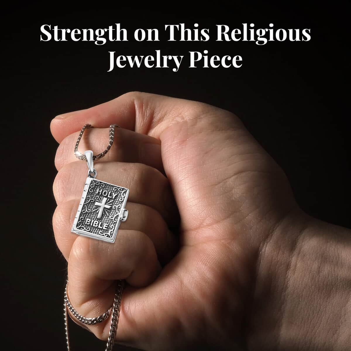 Openable Holy Cross Bible Pendant in Sterling Silver with Stainless Steel Necklace 20 Inches image number 4