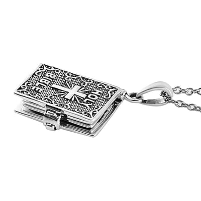 Openable Holy Cross Bible Pendant in Sterling Silver with Stainless Steel Necklace 20 Inches