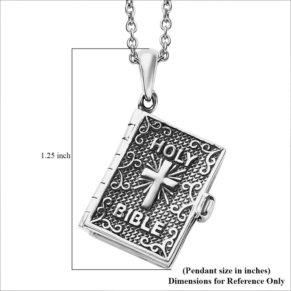 Openable Holy Cross Bible Pendant in Sterling Silver with Stainless Steel Necklace 20 Inches image number 6