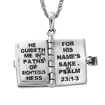 Openable Holy Cross Bible Pendant in Sterling Silver with Stainless Steel Necklace 20 Inches