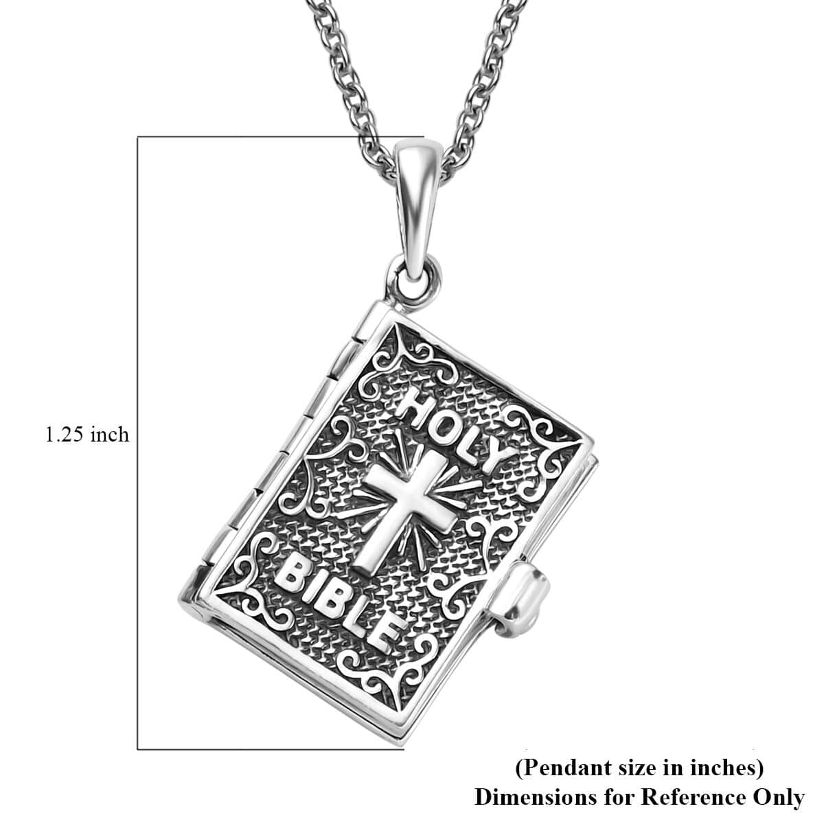 Openable Holy Cross Bible Pendant in Sterling Silver with Stainless Steel Necklace 20 Inches image number 9