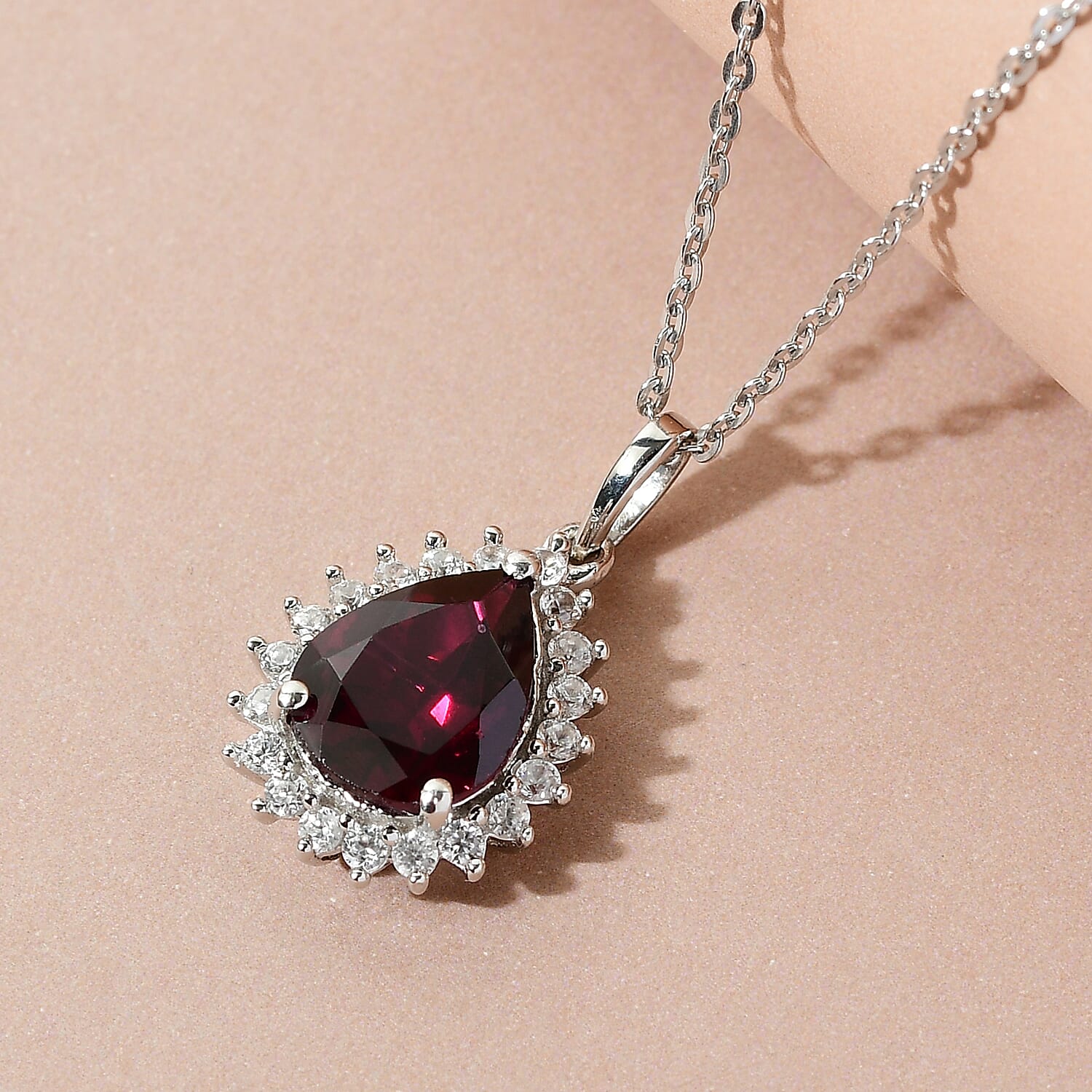 Orissa Rhodolite Garnet and Natural White Zircon Pendant Necklace 20 Inches in Platinum Over Sterling Silver 2.90 ctw