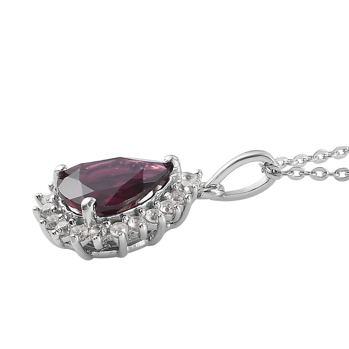 Orissa Rhodolite Garnet and Natural White Zircon Pendant Necklace 20 Inches in Platinum Over Sterling Silver 2.90 ctw