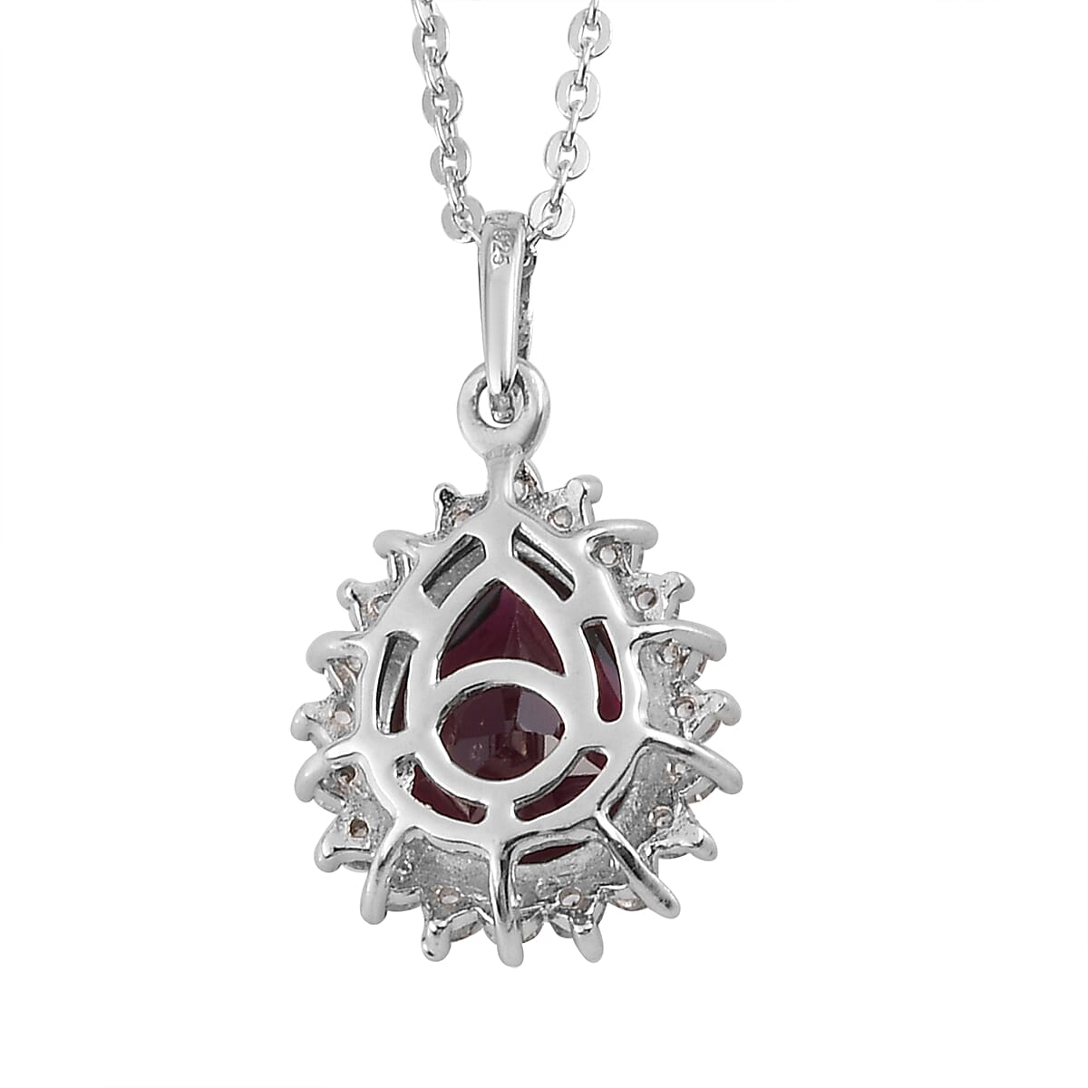 Orissa Rhodolite Garnet and Natural White Zircon Pendant Necklace 20 Inches in Platinum Over Sterling Silver 2.90 ctw