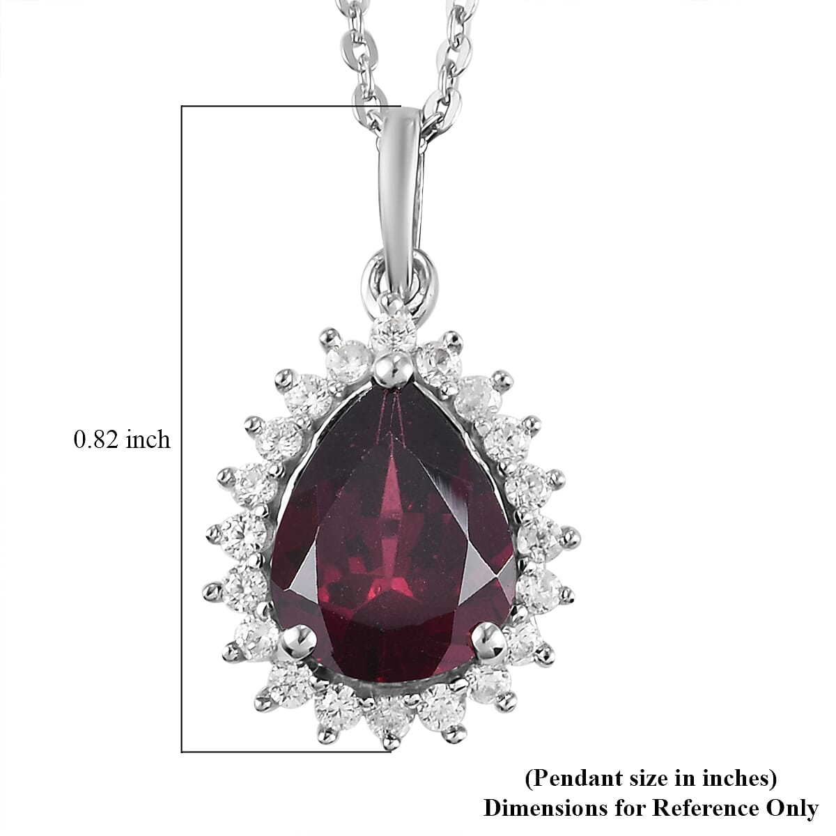Orissa Rhodolite Garnet and Natural White Zircon Pendant Necklace 20 Inches in Platinum Over Sterling Silver 2.90 ctw